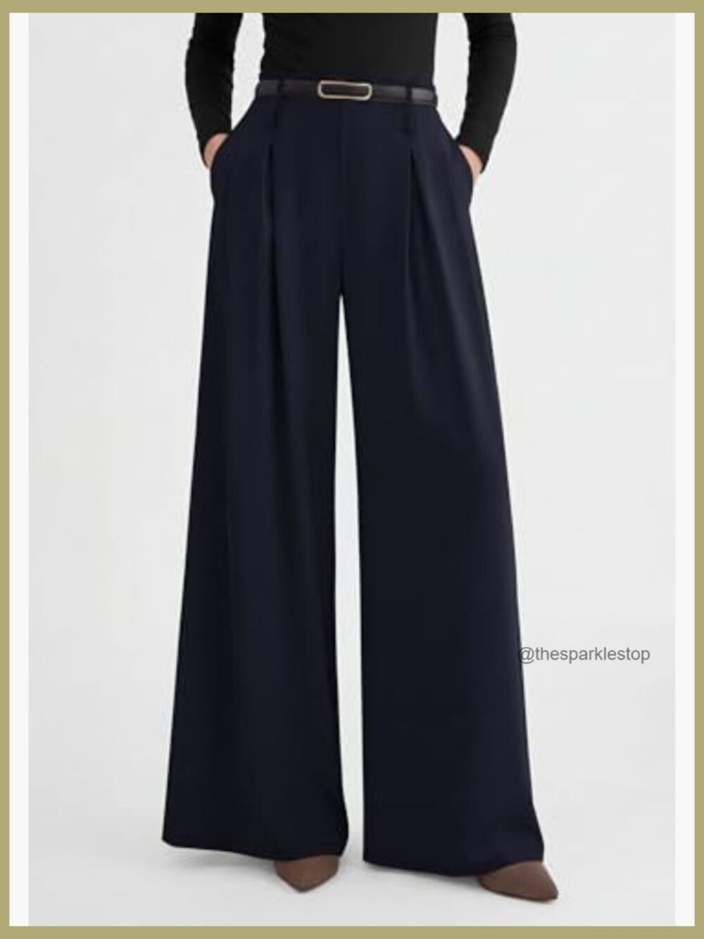 High Waisted Wide Leg Pleated Trousers with Pockets - Flowy Business Palazzo - Picture 6 of 7